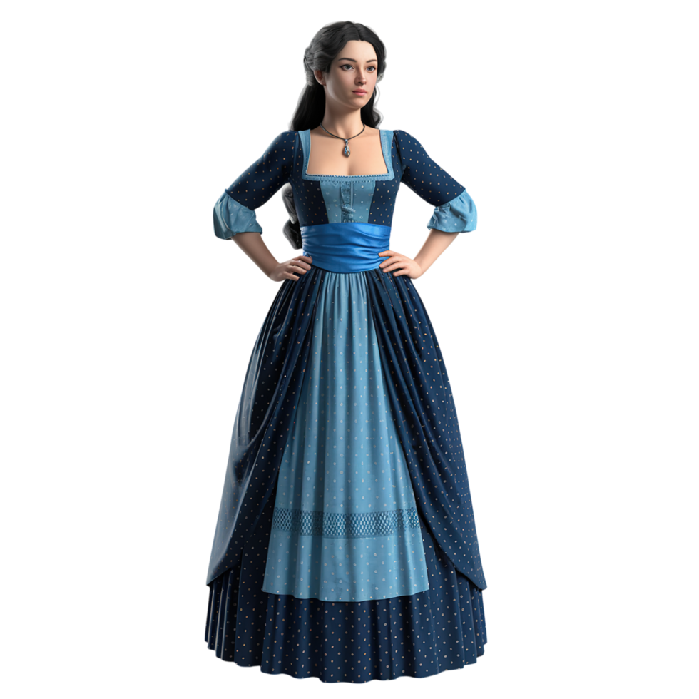 Elegant Woman in Blue Rococo Style Gown Fashion 3d art girl lady full pose dark png