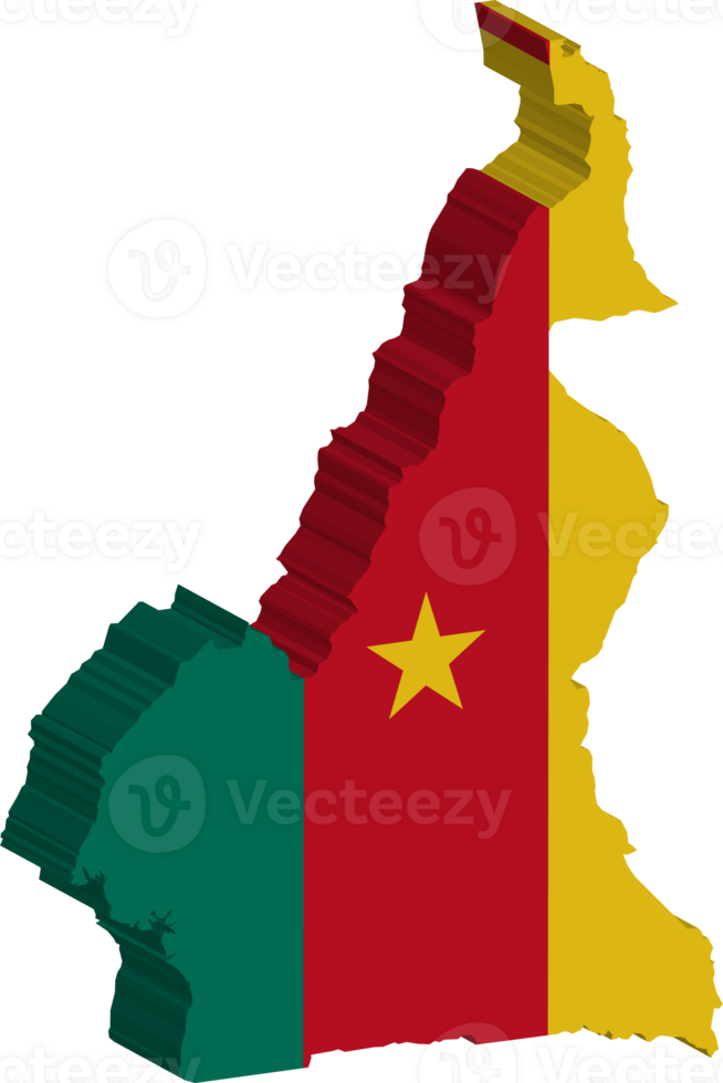 Cameroon fills with flag and 3d transparent map png