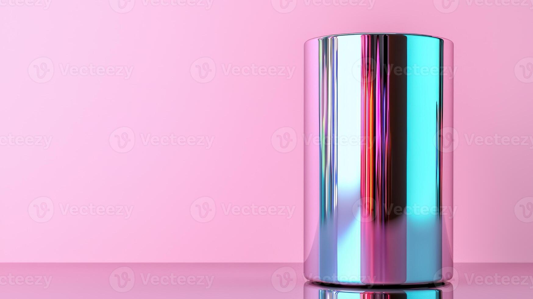 A shiny reflective cylinder on a pink background photo