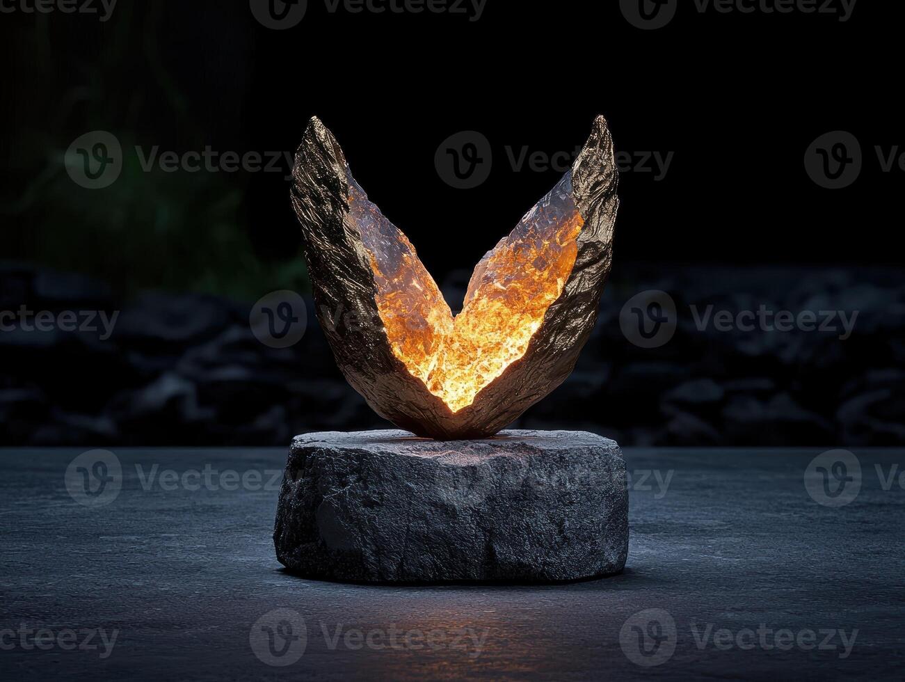 Abstract geological formation with glowing core photo