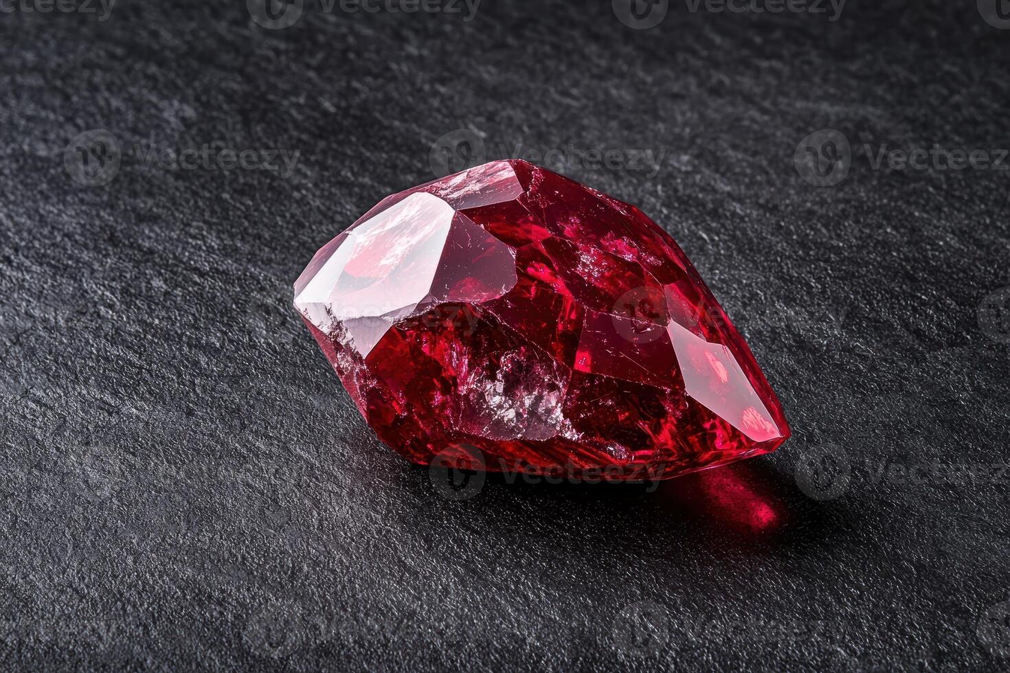 A large, uncut ruby gemstone on a dark surface photo