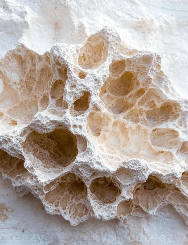 Close up of porous rock formation with holes and textures. photo