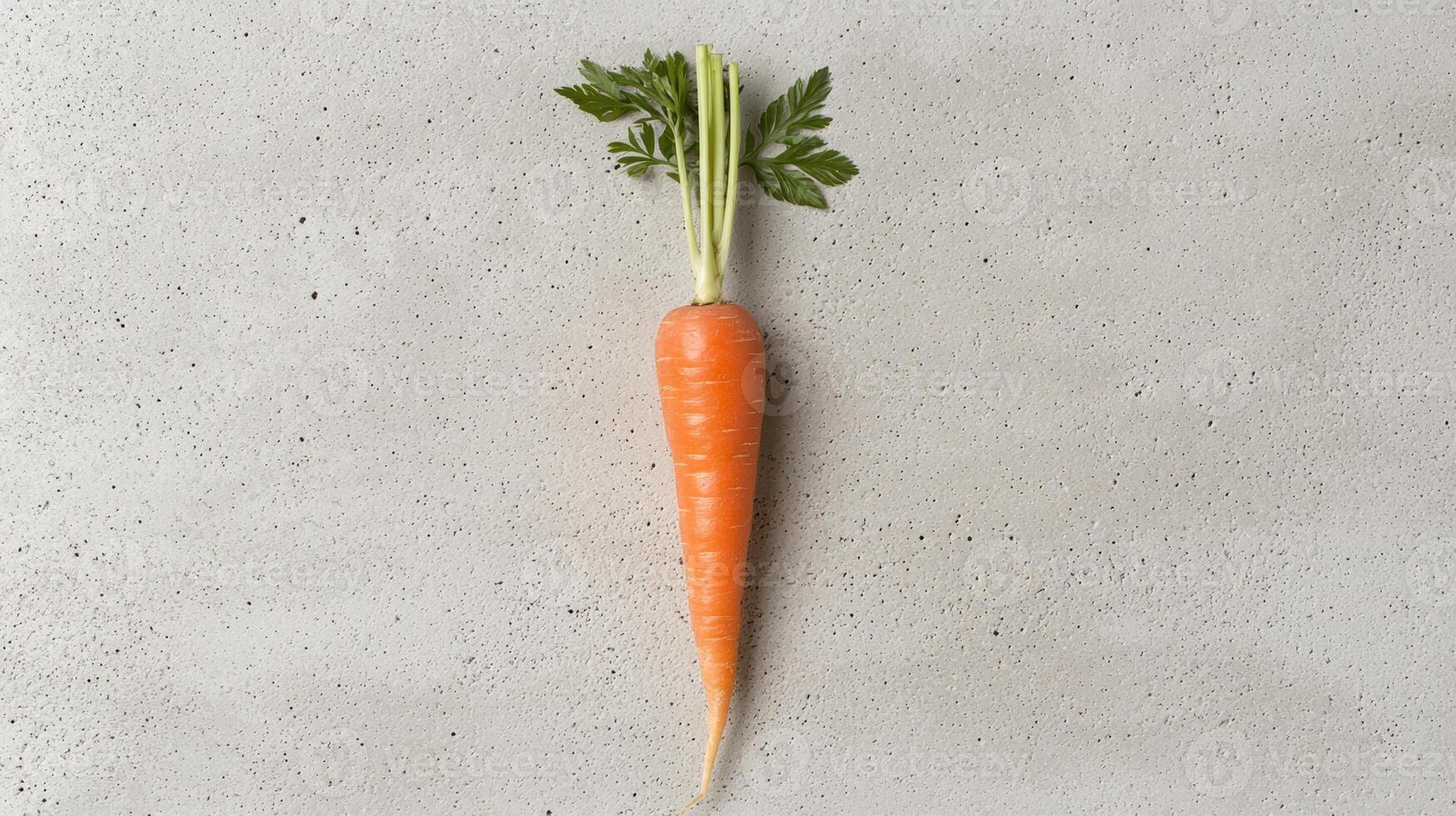 Fresh carrot with green leaves on a textured background photo