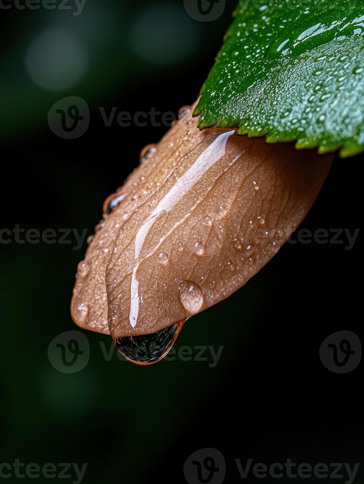 Water droplets cling to a leaf, creating a macro view of natures beauty photo