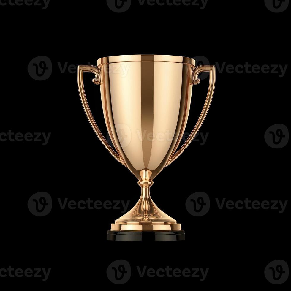 A shiny gold trophy on a black background photo