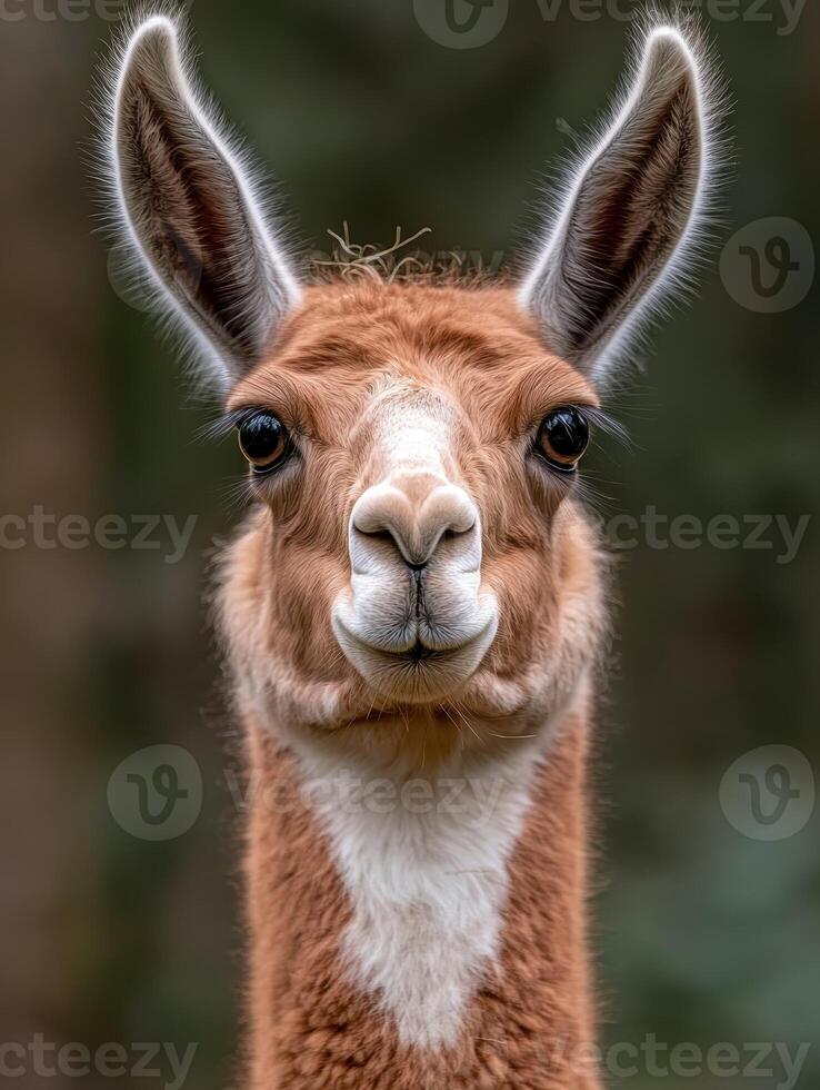 Close up portrait of a llama looking at the camera photo