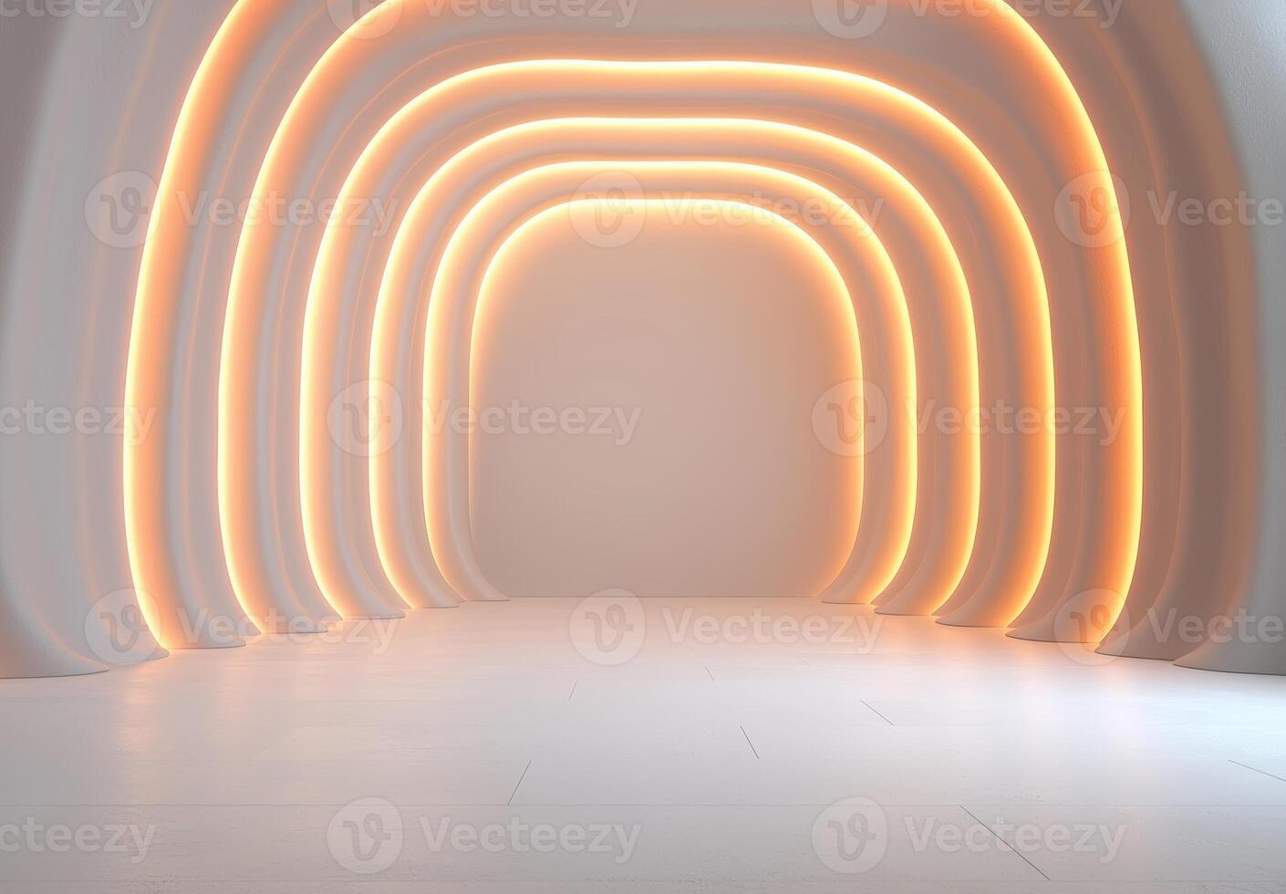 Abstract white tunnel with glowing light, modern architecture photo