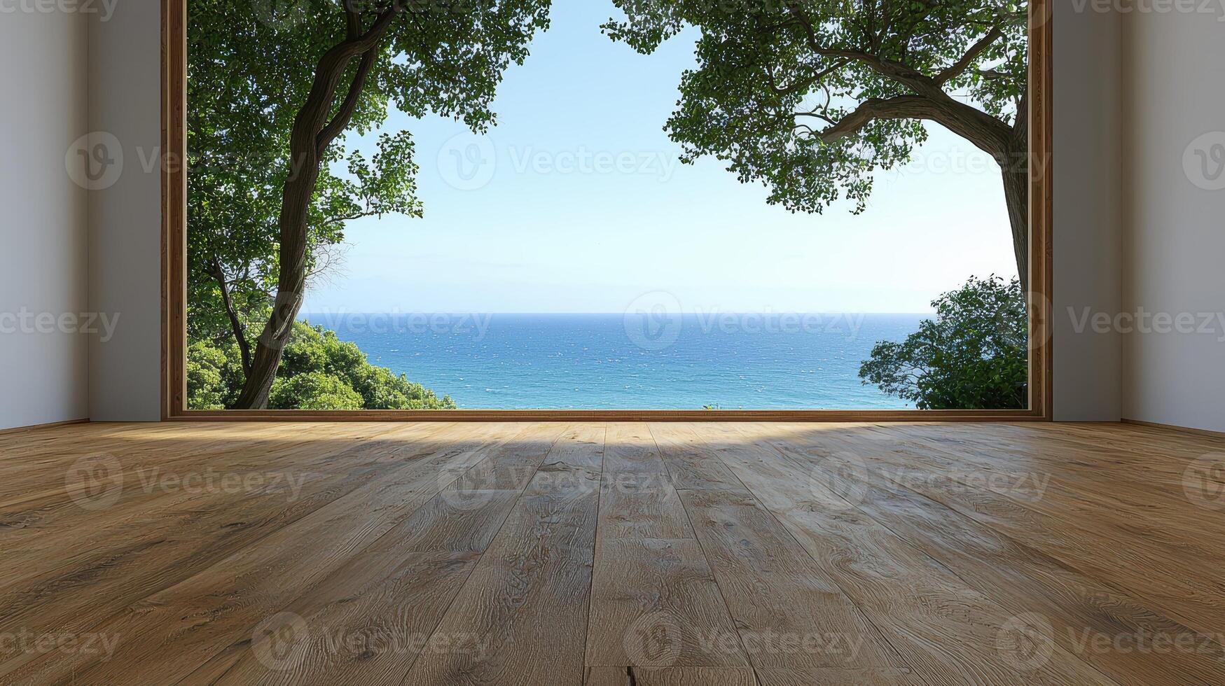 Ocean view from a modern home with wood floors photo
