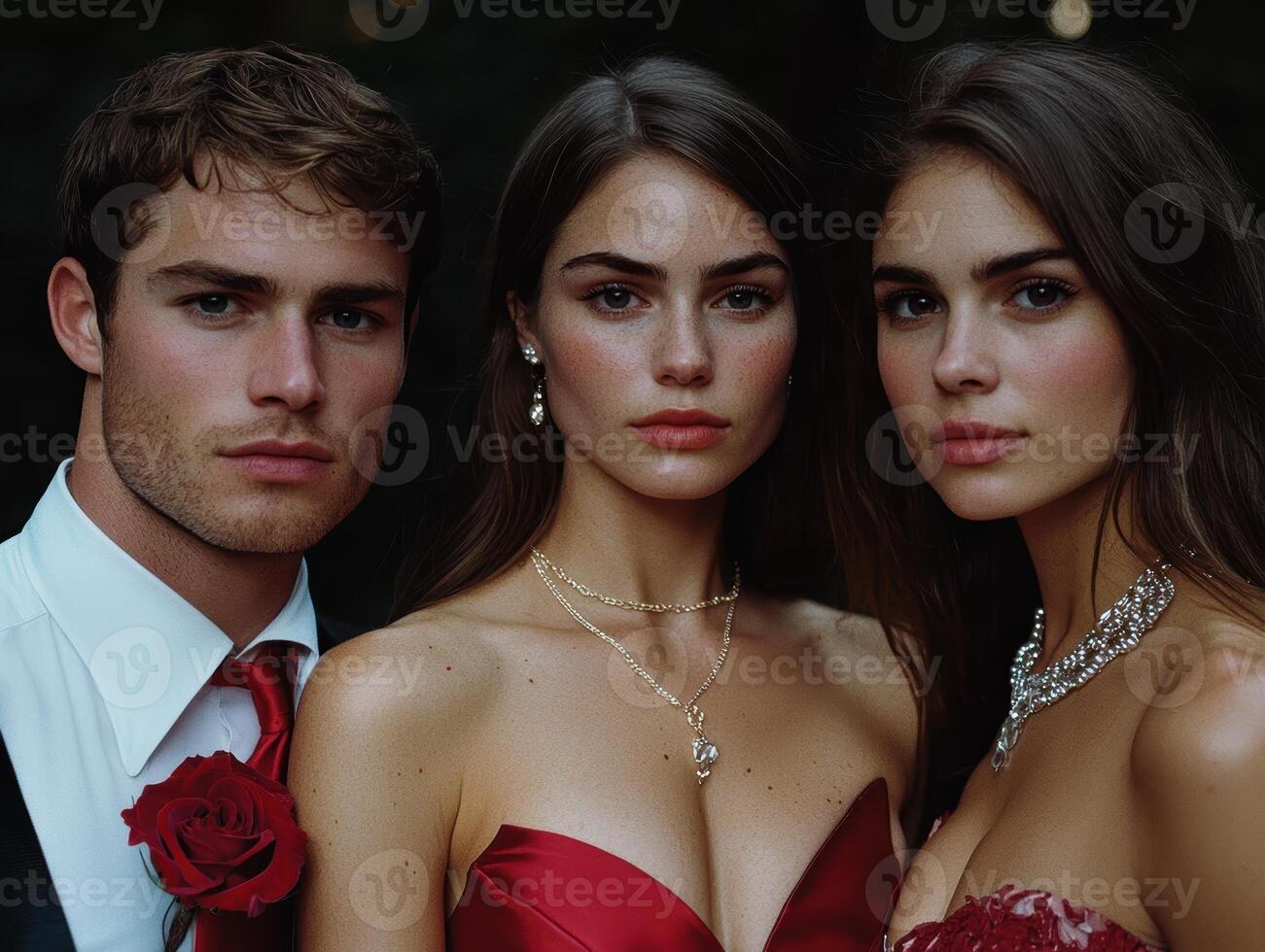 Elegant portrait of three people in formal attire photo