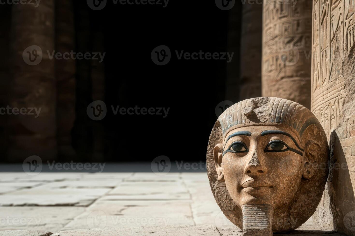 Ancient Egyptian statue head in a temple. photo
