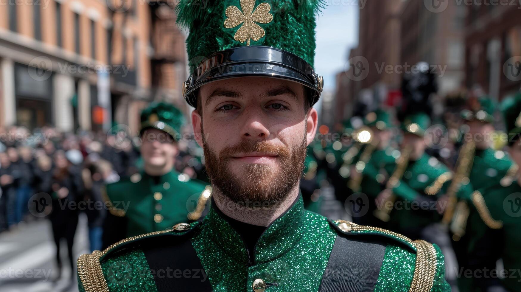 Man in green band uniform at parade photo