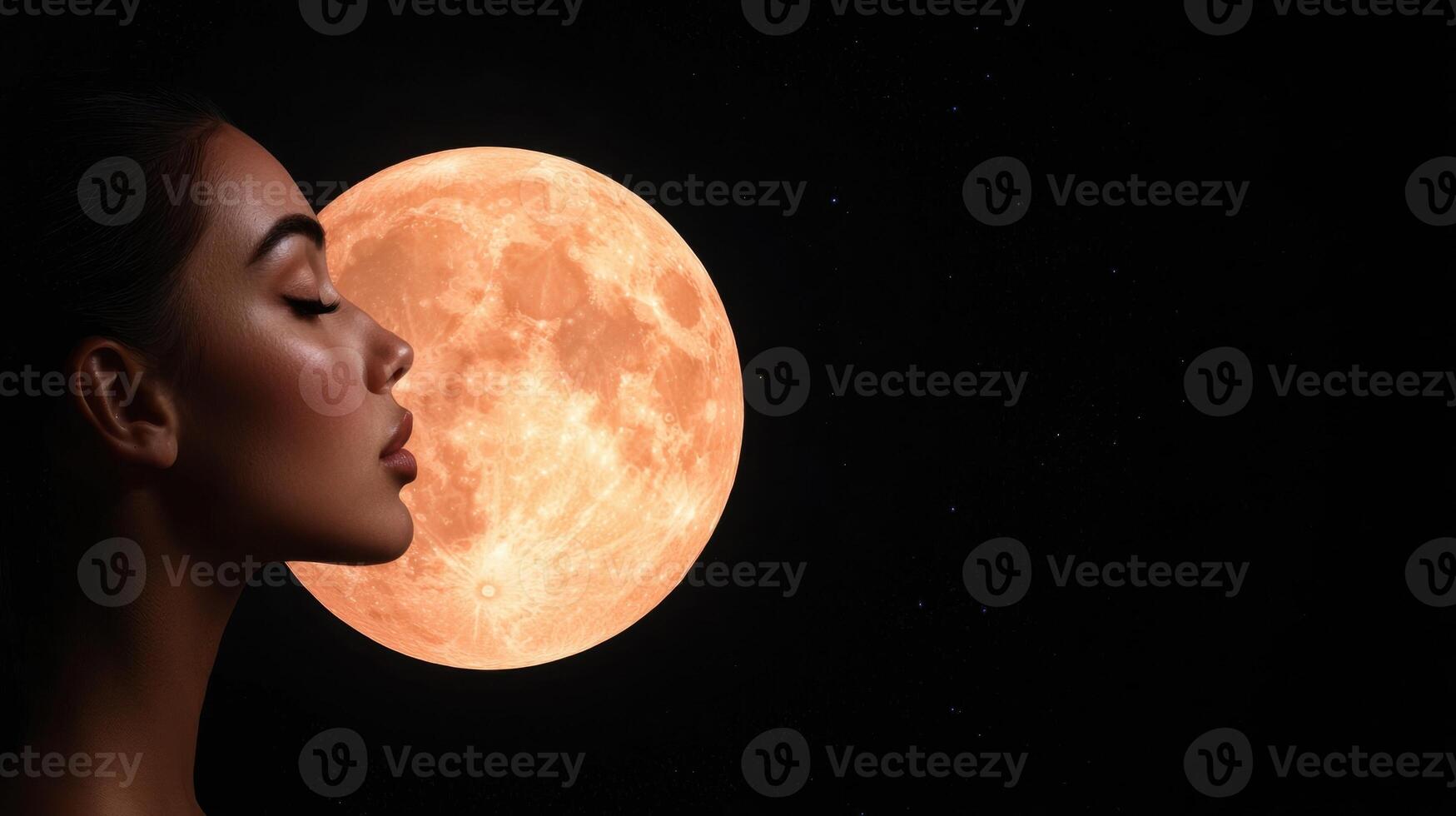 Womans profile with a full moon in the background photo