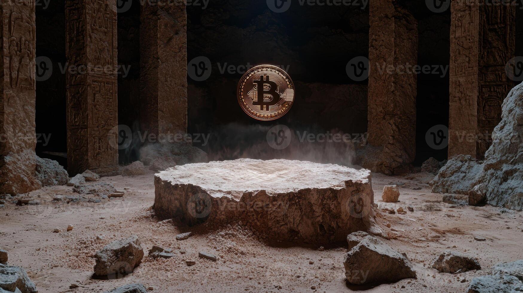 Bitcoin cryptocurrency in ancient temple ruins photo