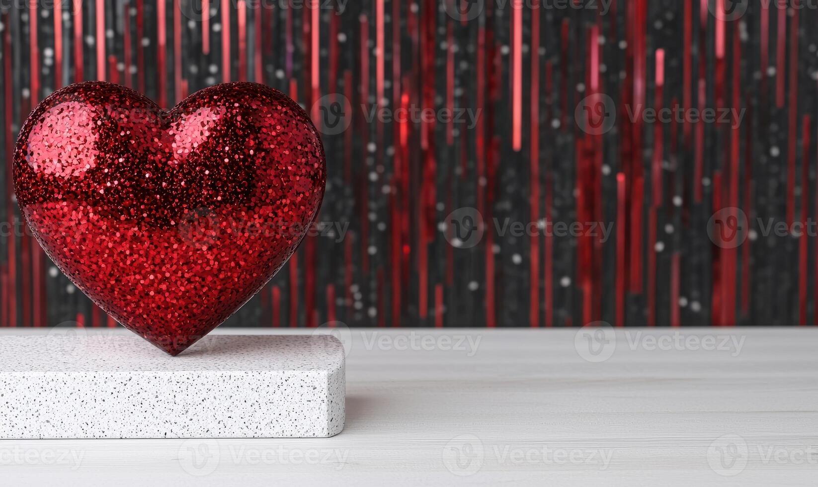 Sparkling red heart on a platform for Valentines Day photo