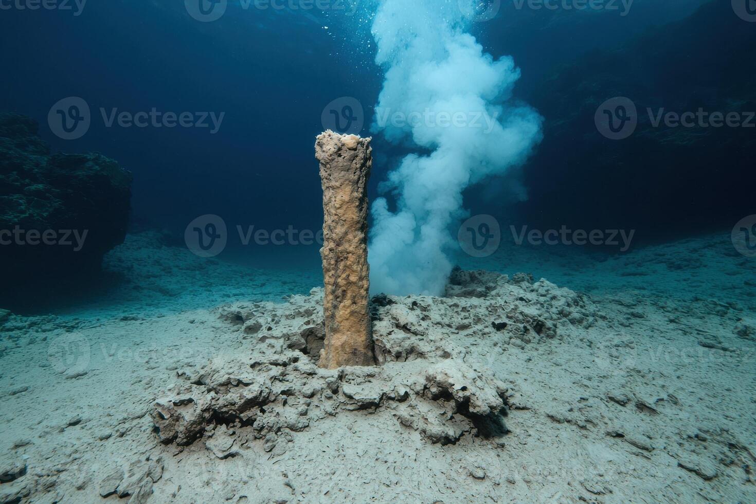 Underwater geothermal vent emitting gas photo