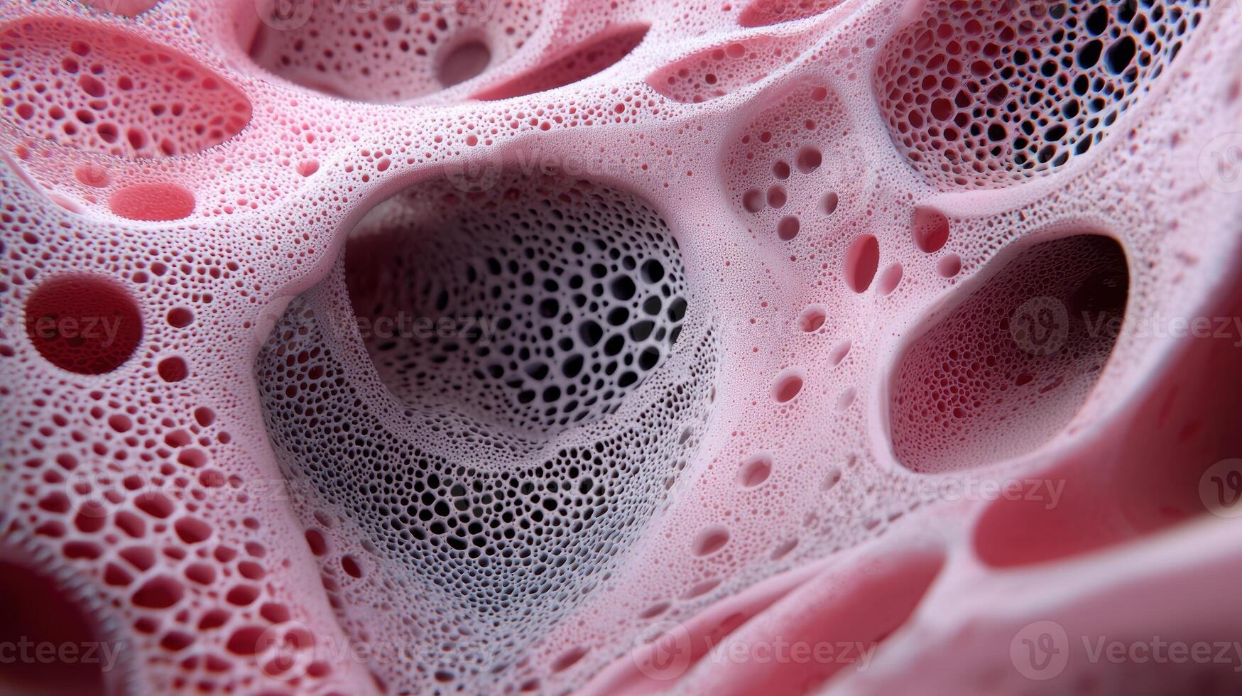 Abstract pink porous material with black holes photo