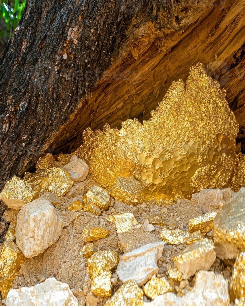 A large gold nugget found in a tree root photo