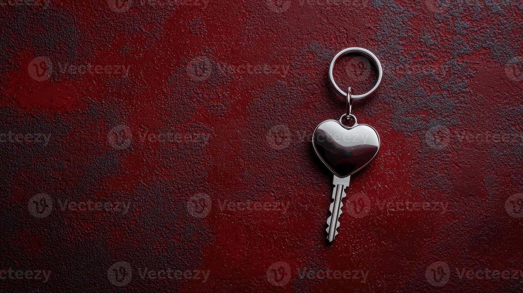 Heart shaped key on a red textured background photo