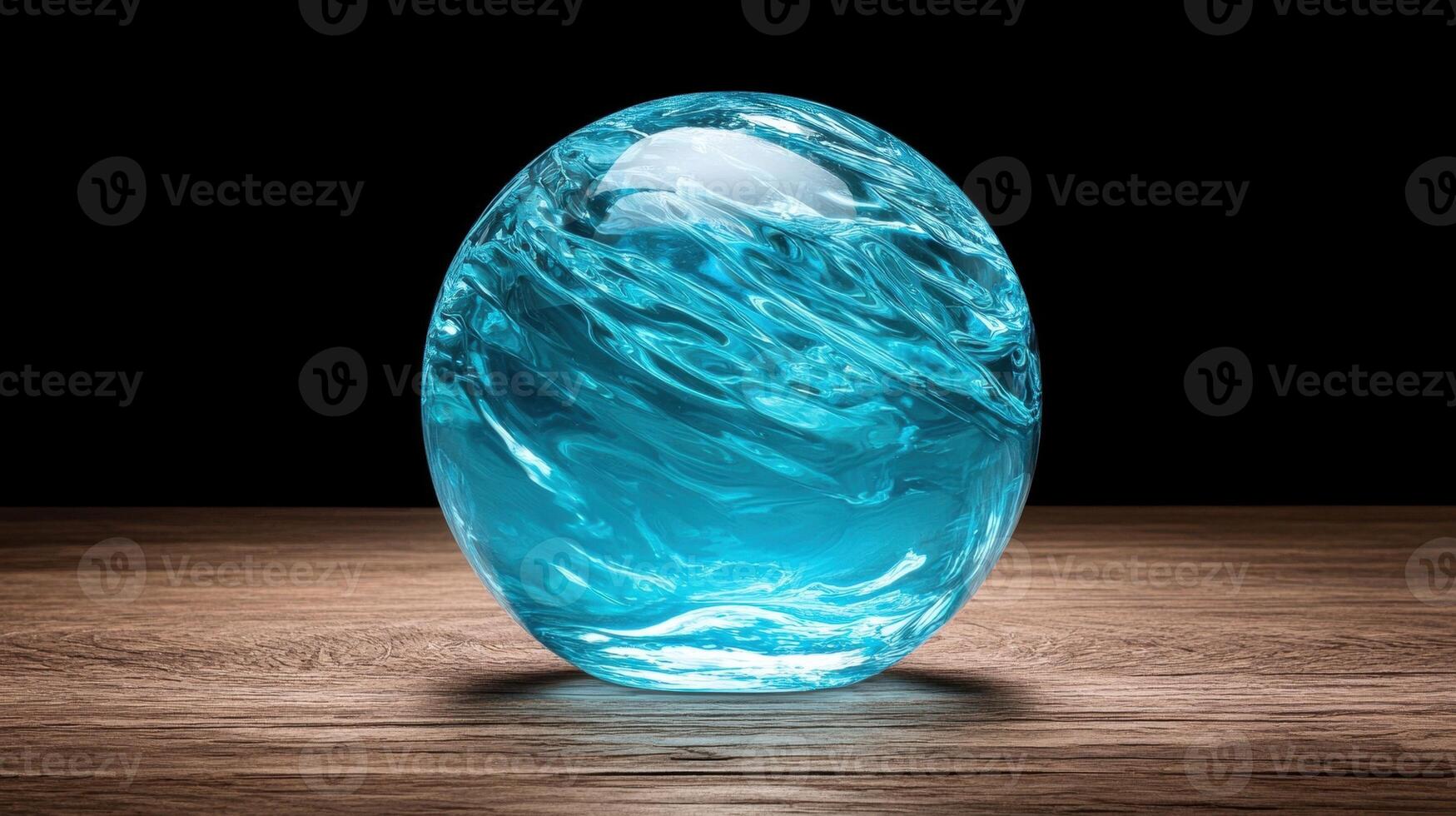 A blue glass egg on a wooden surface photo