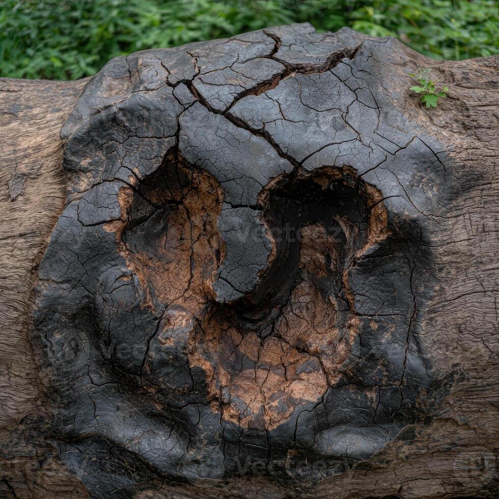 Burnt tree trunk with a hollow, heart shaped center photo