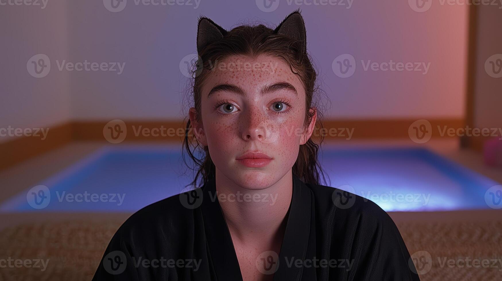 Girl with cat ears in a spa setting photo