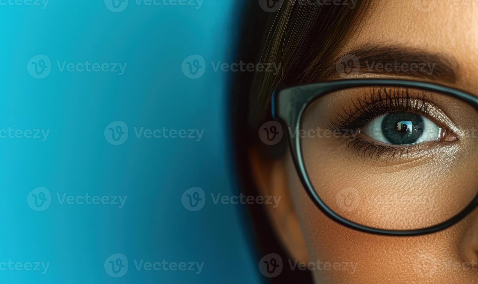 Close up of a womans eye with glasses photo