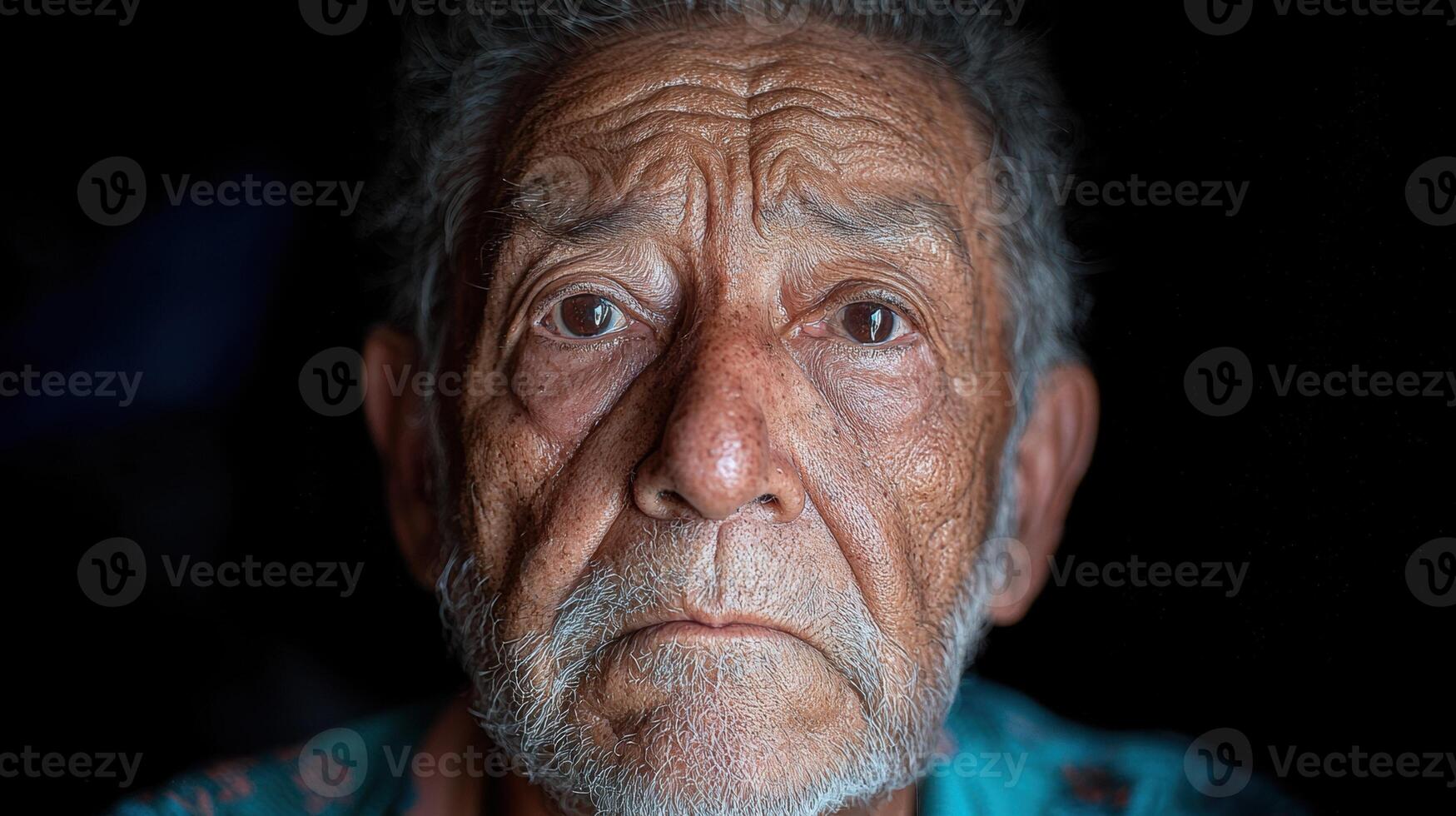 Portrait of a contemplative elderly man with weathered skin photo