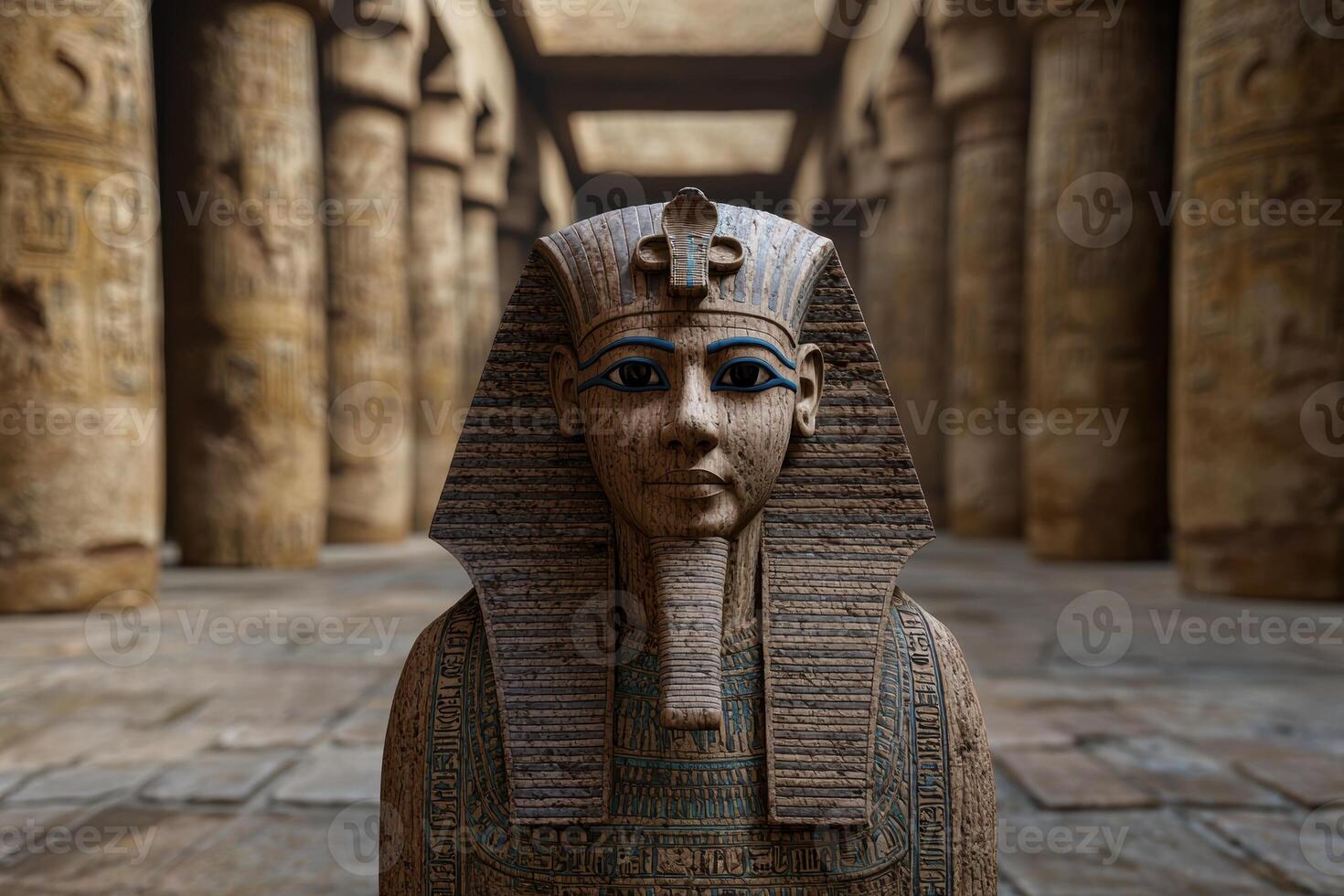 Ancient Egyptian pharaoh statue in a temple photo