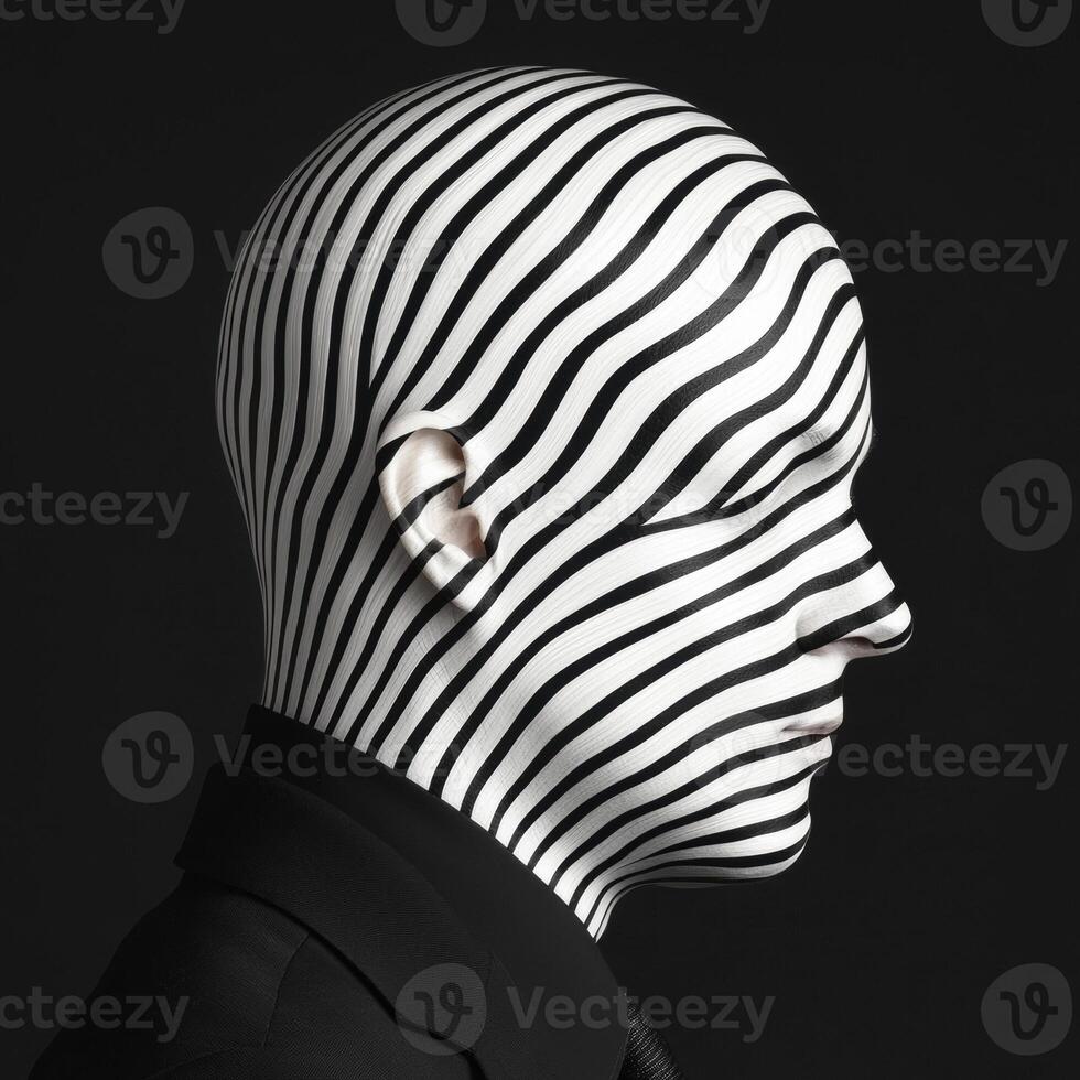 Abstract head with black and white stripes wearing a suit photo