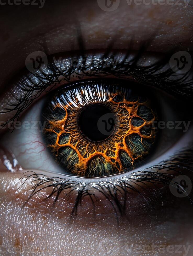 Close up of a human eye with a unique, detailed iris pattern photo
