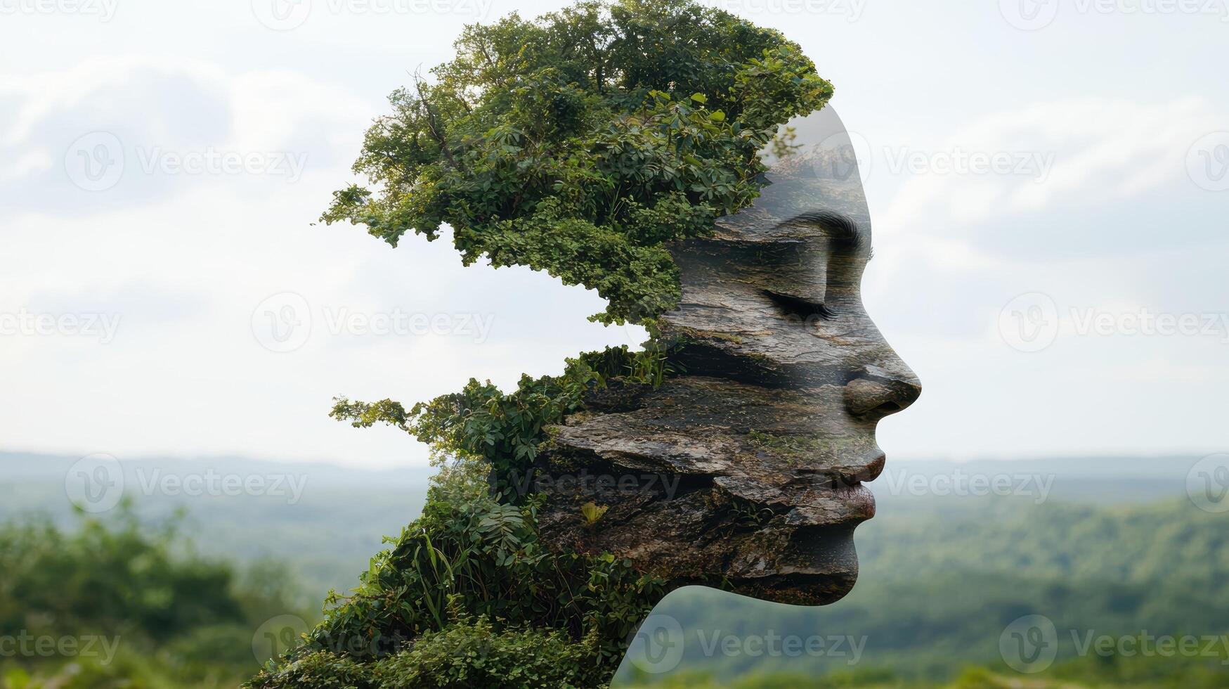 Womans face with nature elements, double exposure photo