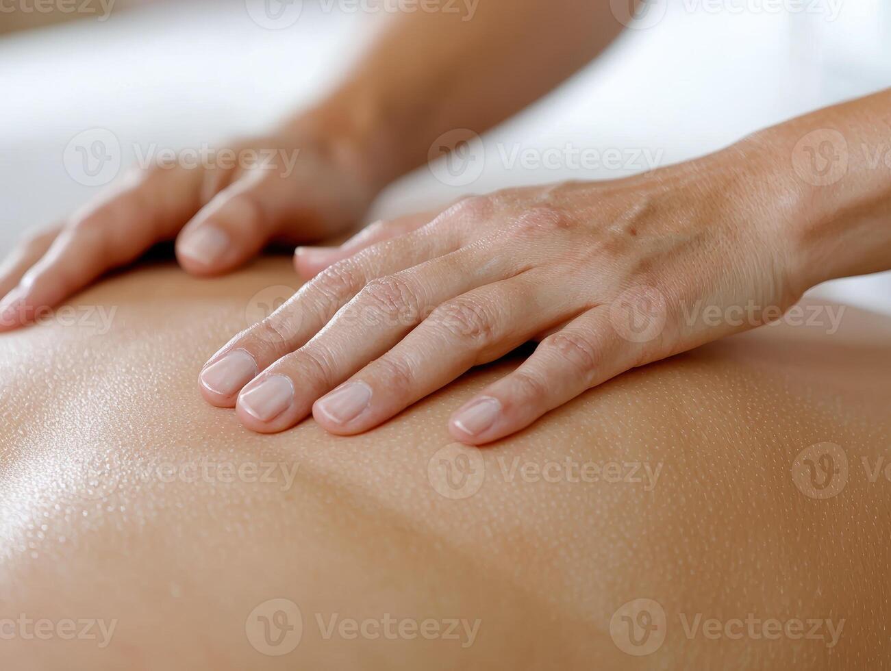 Woman receiving a relaxing back massage photo