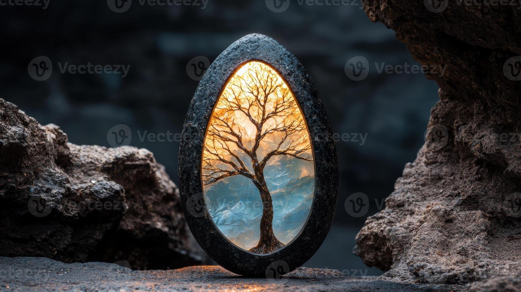 A tree inside a stone, a symbol of nature and life photo
