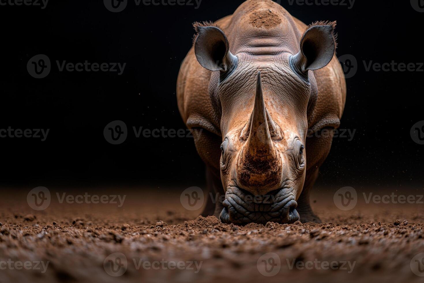 Close up portrait of a rhino in the wild photo
