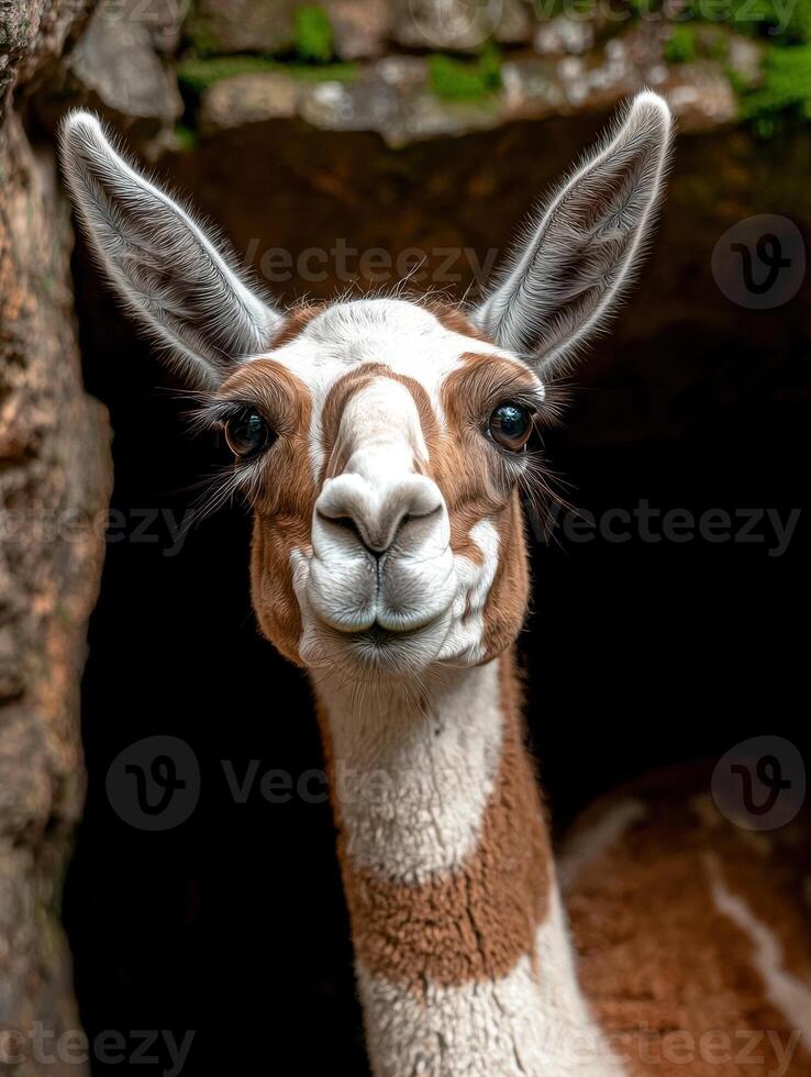 Close up portrait of a guanaco looking at the camera photo