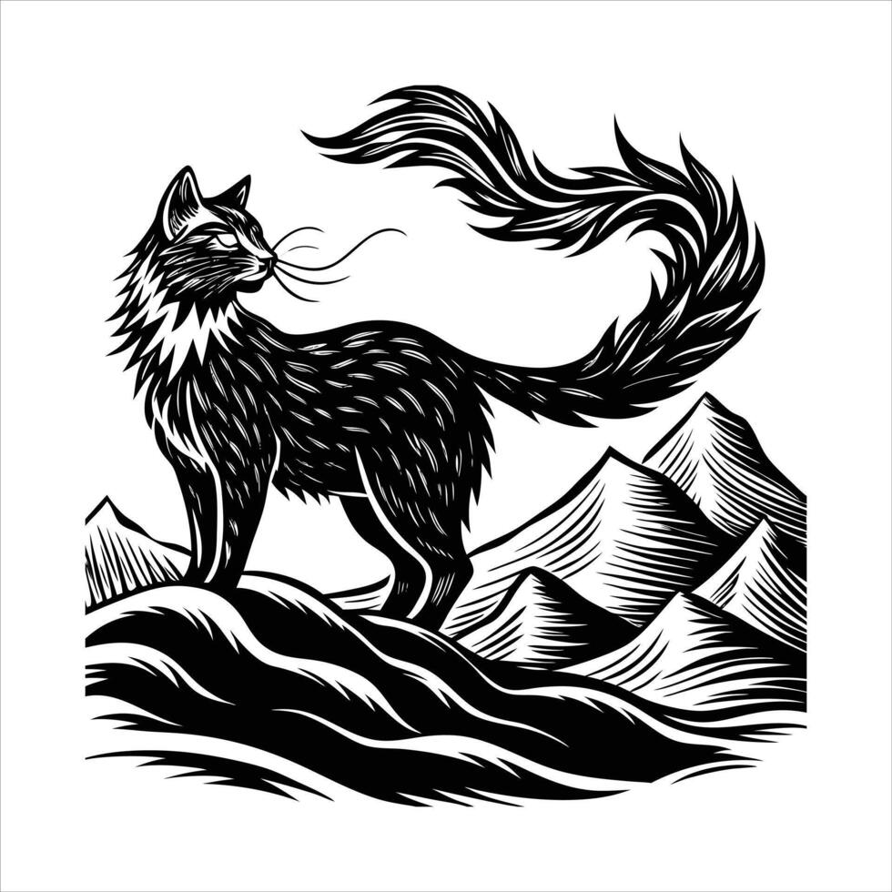 Cat Standing On Mountain Peaks vector