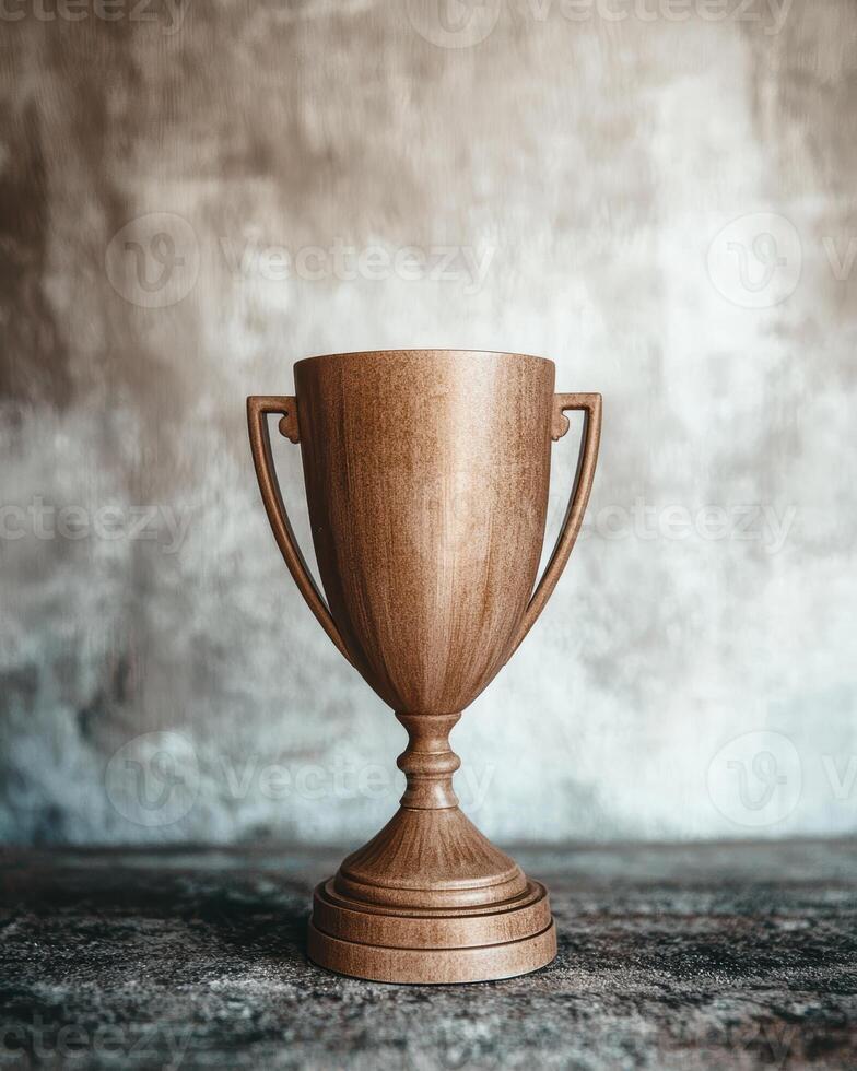 A bronze trophy on a textured surface photo