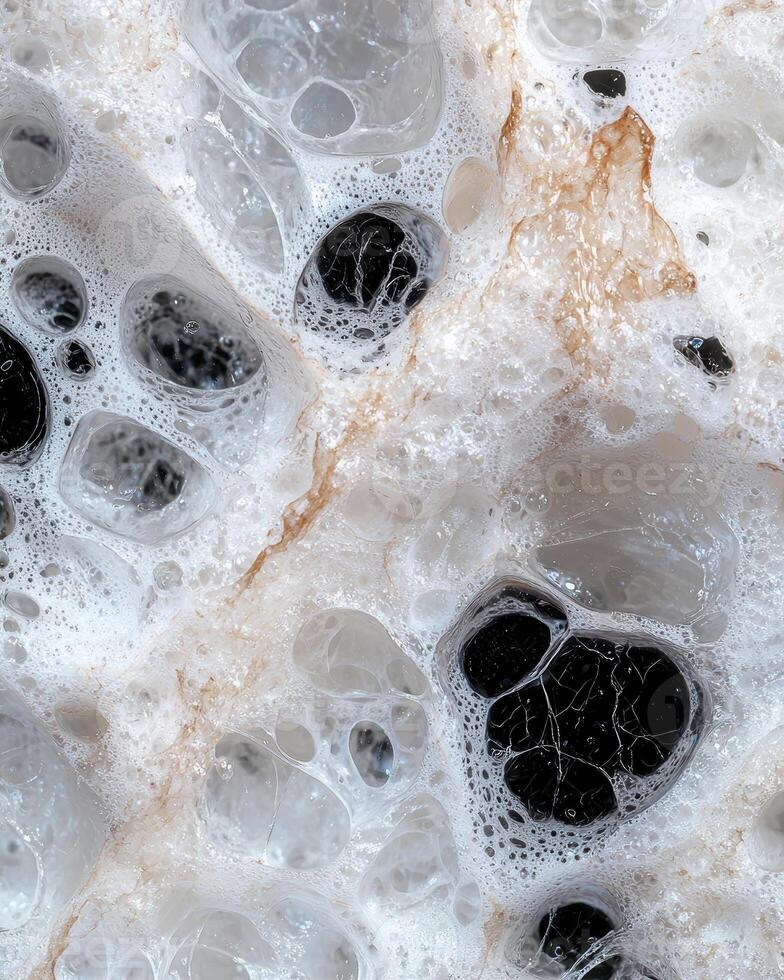 Abstract foam with black inclusions, a macro view photo