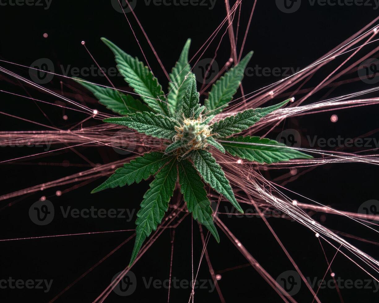 Close up of a cannabis plant with abstract pink lines photo