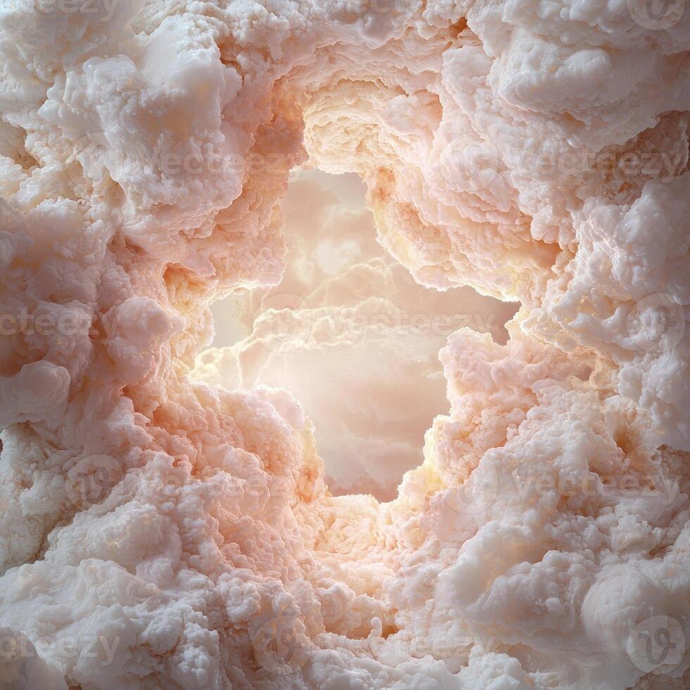 Abstract fluffy clouds with bright light shining through photo