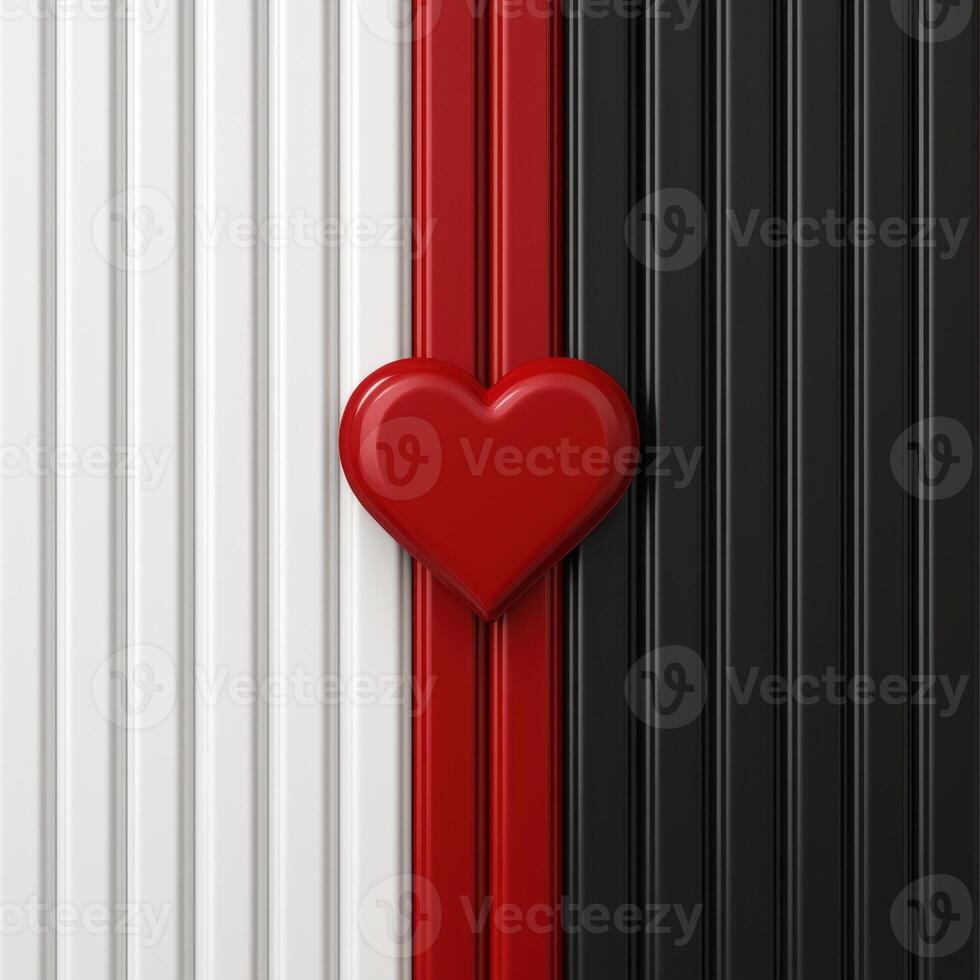 A red heart on a background of white, red, and black stripes photo