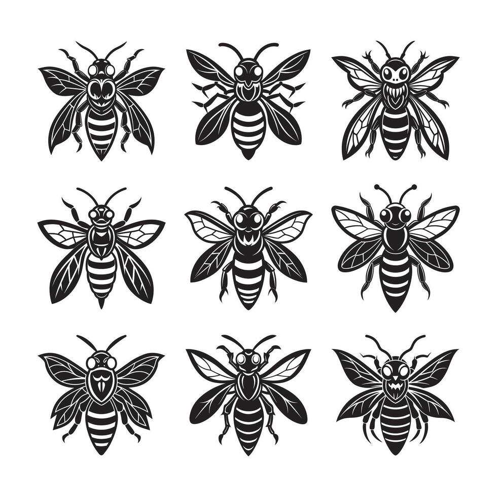 Whimsically wicked hornet silhouettes, cute yet spooky illustration bundle vector