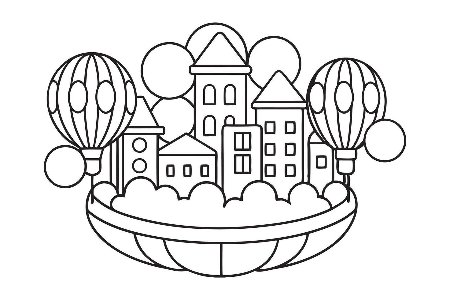 Dynamic urban cityscape doodles for child and adult coloring books vector