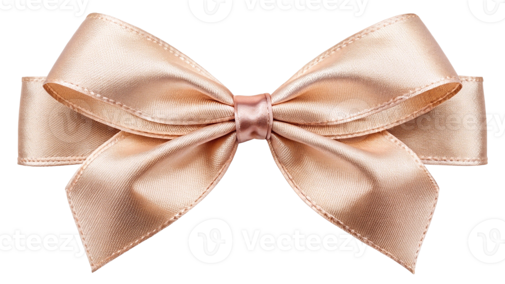 An elegant beige satin bow with a ribbon forming a loop, on a transparent background png