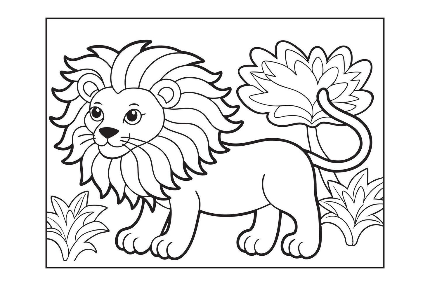Jungle safari animal outline for drawing coloring page vector