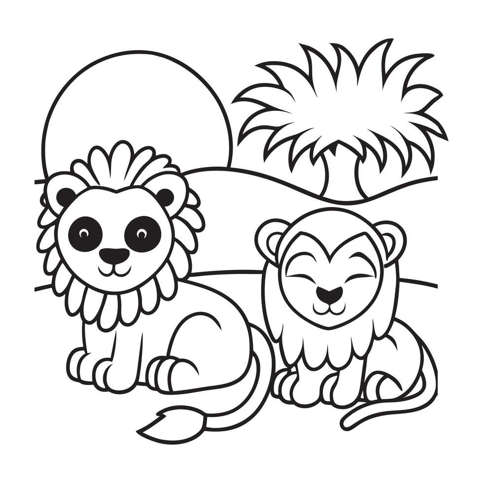 Animals and nature coloring book pages set vector