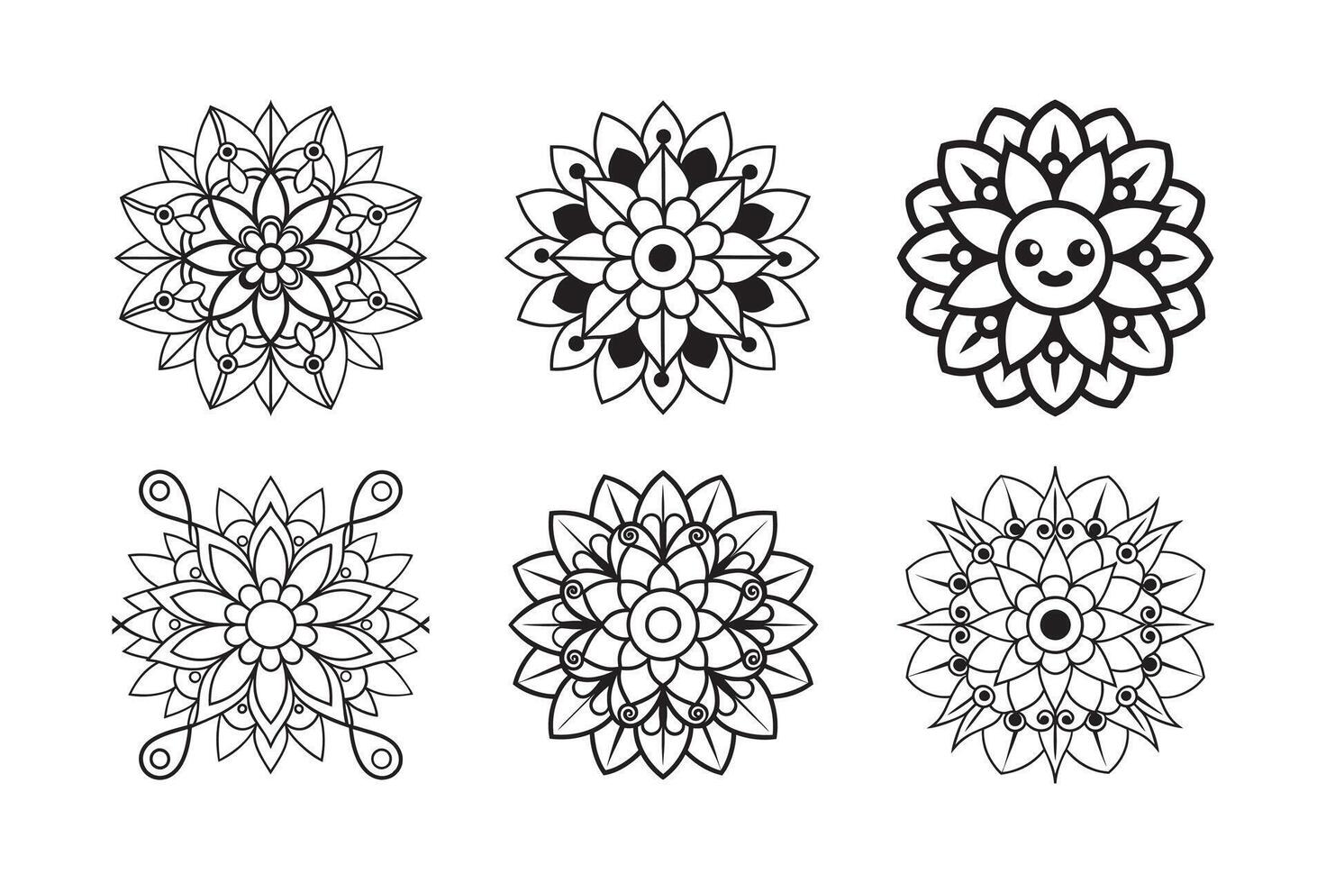 Whimsical floral mandala set coloring pages and print vector
