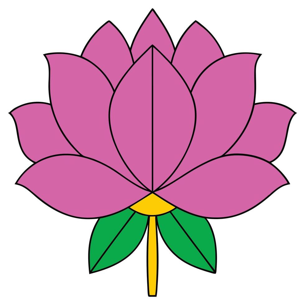 Stylized Pink Lotus Flower Floral Design, Geometric Petals, Simple Illustration vector