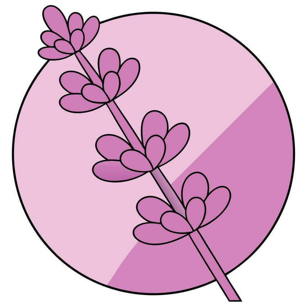 Lavender Botanical Illustration Purple Flowers, Stem, Circular Design vector