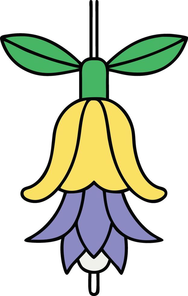 Charming Yellow and Purple Flower Illustration with Green Leaves vector